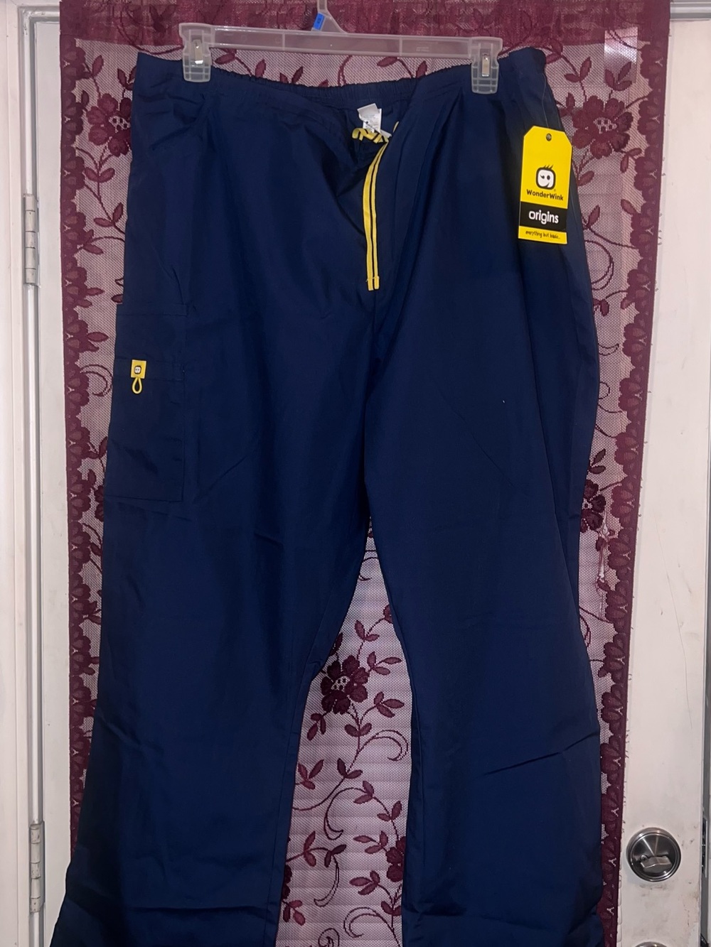 Origins women Navy Cargo Scrub Pants with Contrast Yellow Details
